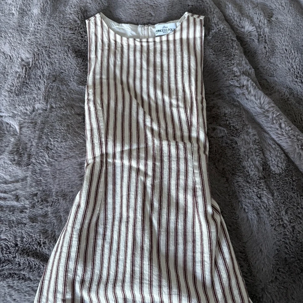 Princess Polly Cream Mini Dress with Brown Stripes - Picture 2 of 3